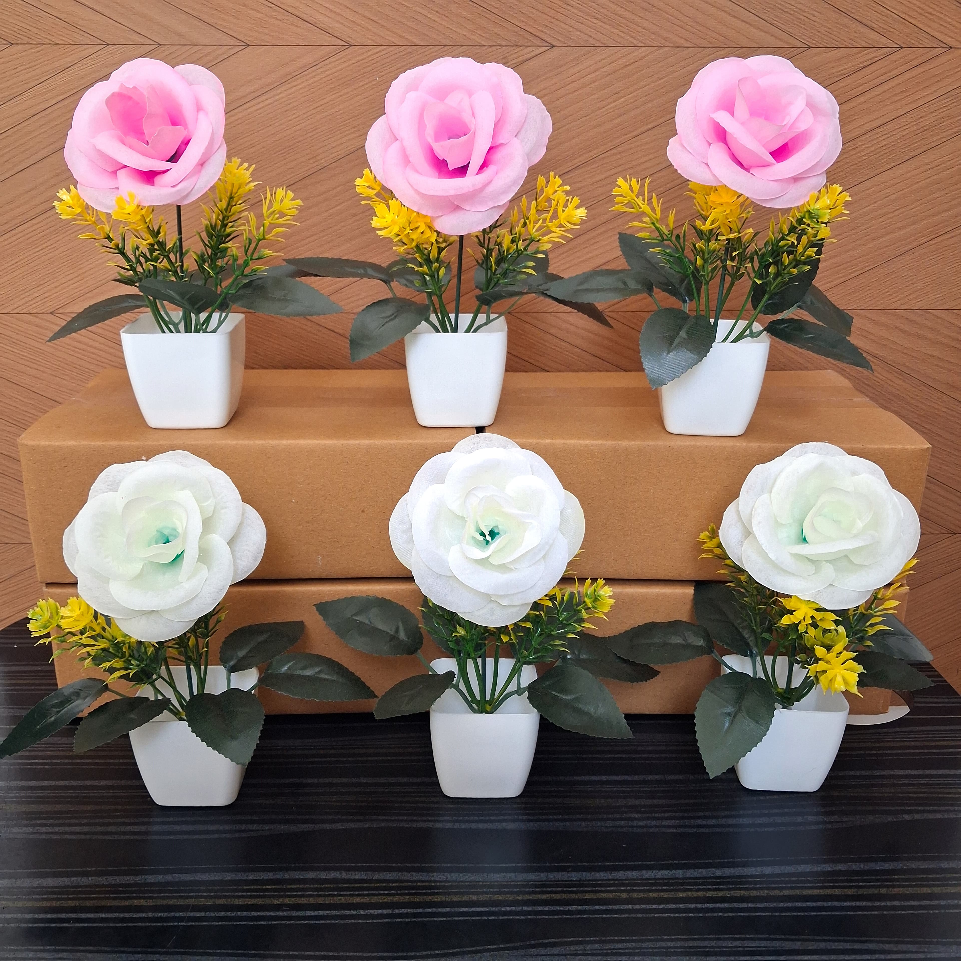 Artificial Rose Flower Cube Set of 6 - Artificial Rose Cube Pot Set of 6