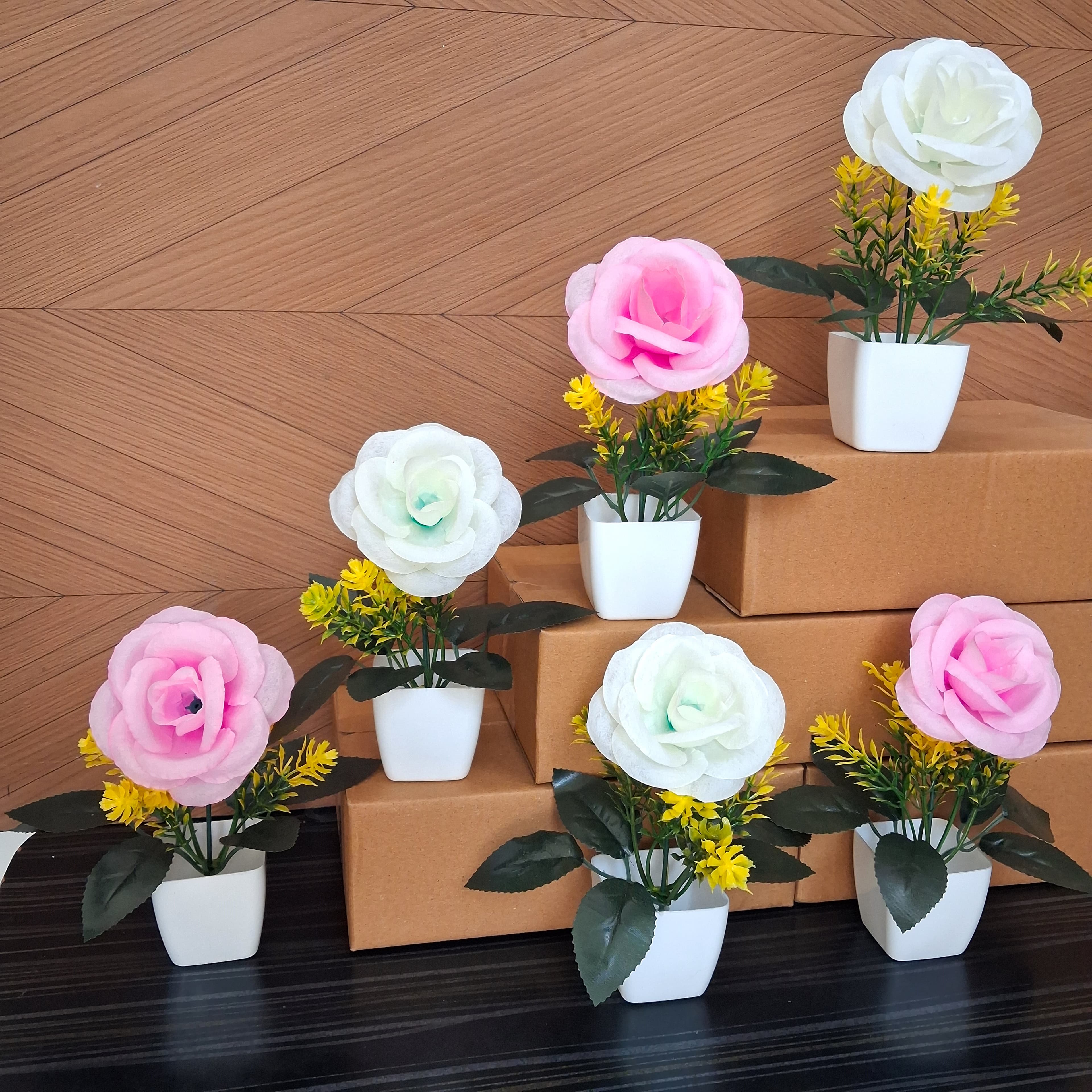 Artificial Rose Flower Cube Set of 6 - Artificial Rose Cube Pot Set of 6 thumbnail 3