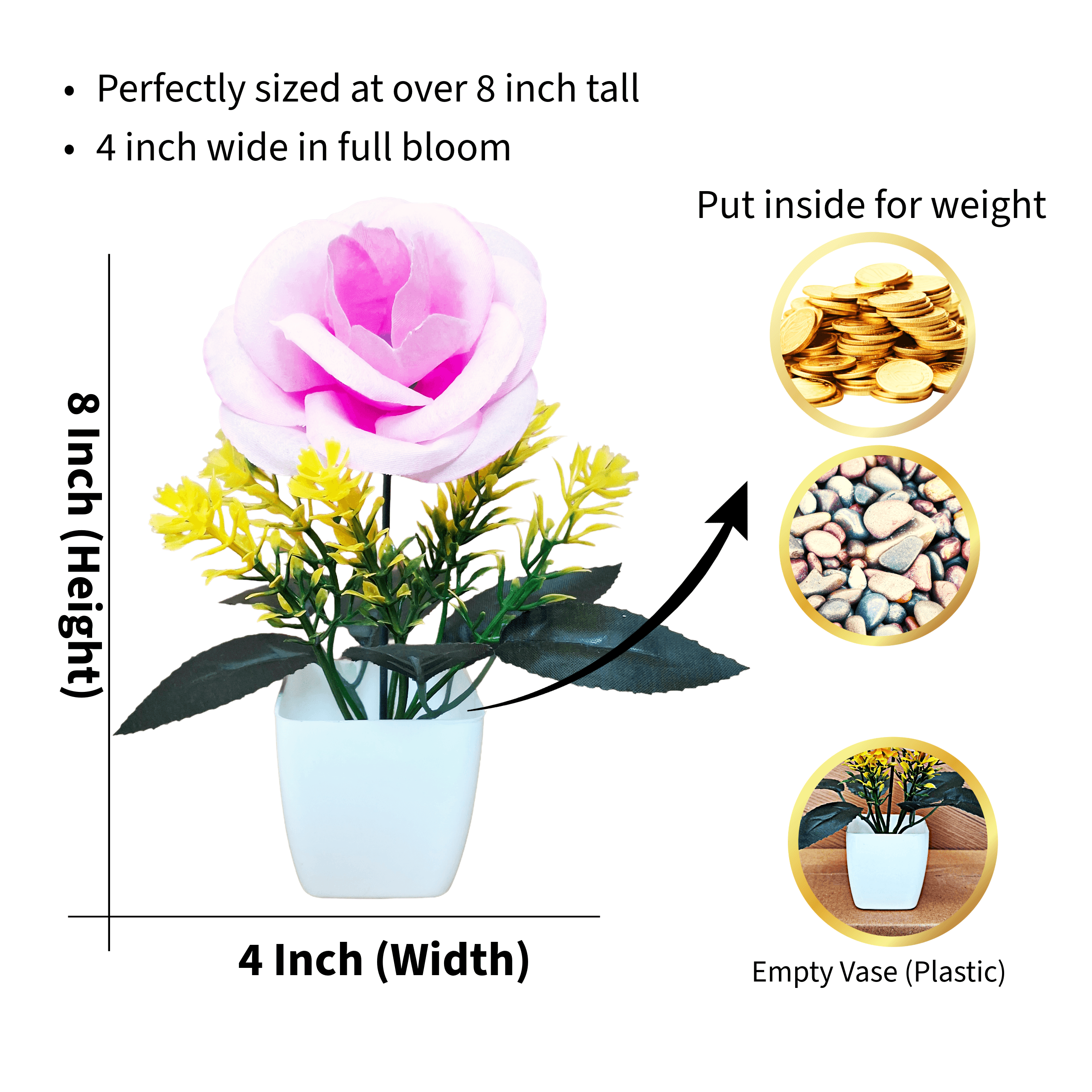 Artificial Rose Flower Cube Set of 6 - Artificial Rose Cube Pot Set of 6 thumbnail 4