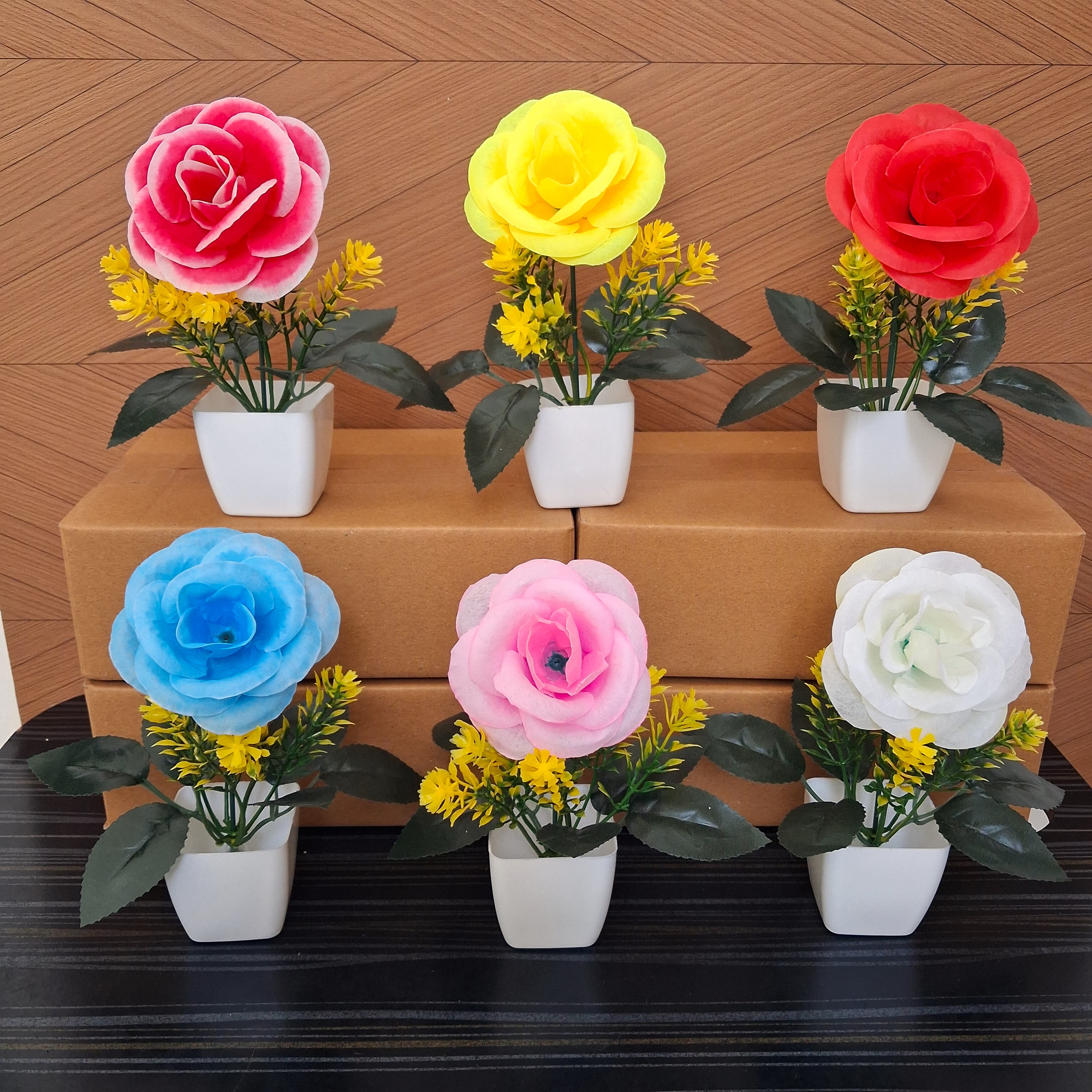 Artificial Rose Flower Cube Set of 6 - Artificial Rose Cube Pot Set of 6
