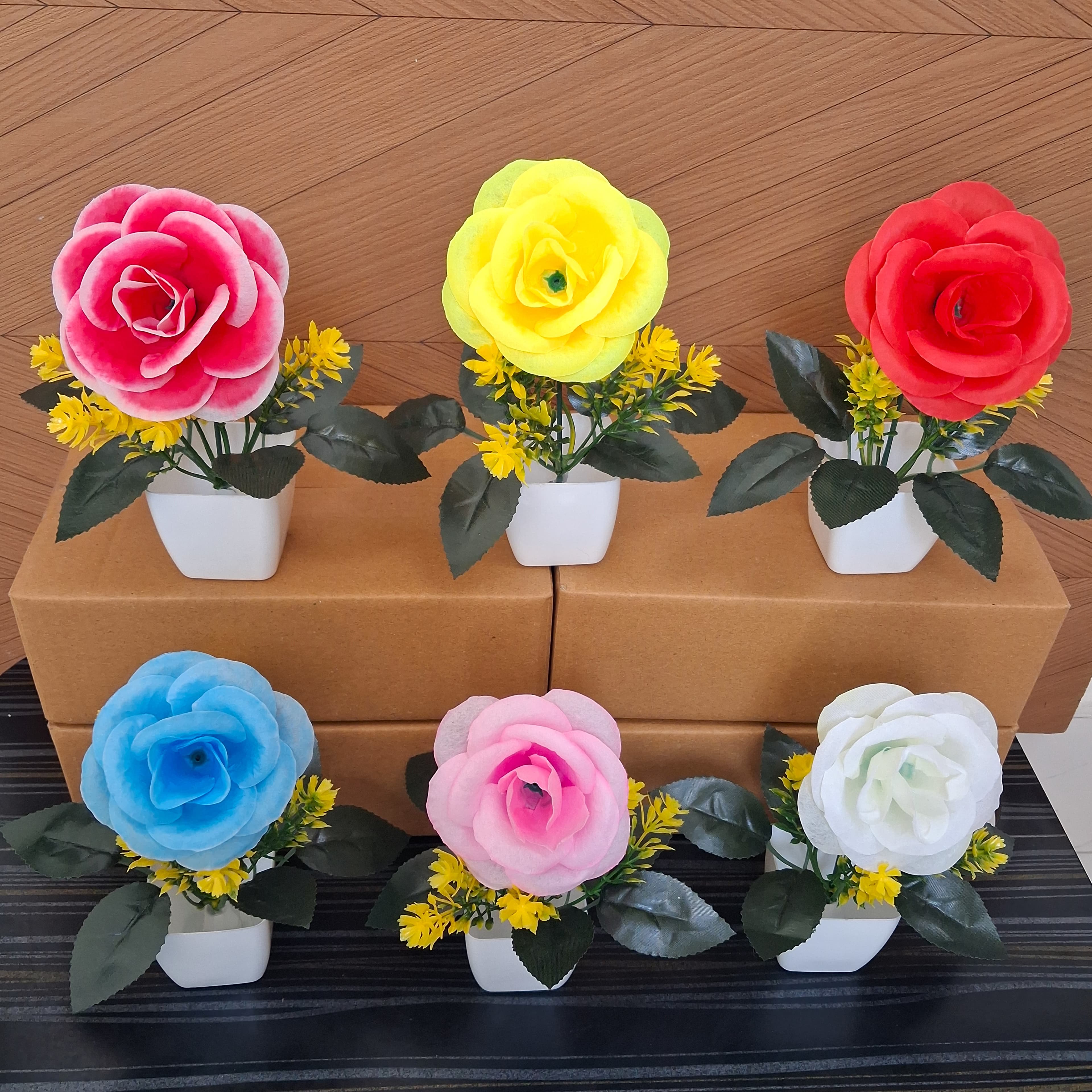 Artificial Rose Flower Cube Set of 6 - Artificial Rose Cube Pot Set of 6 thumbnail 2
