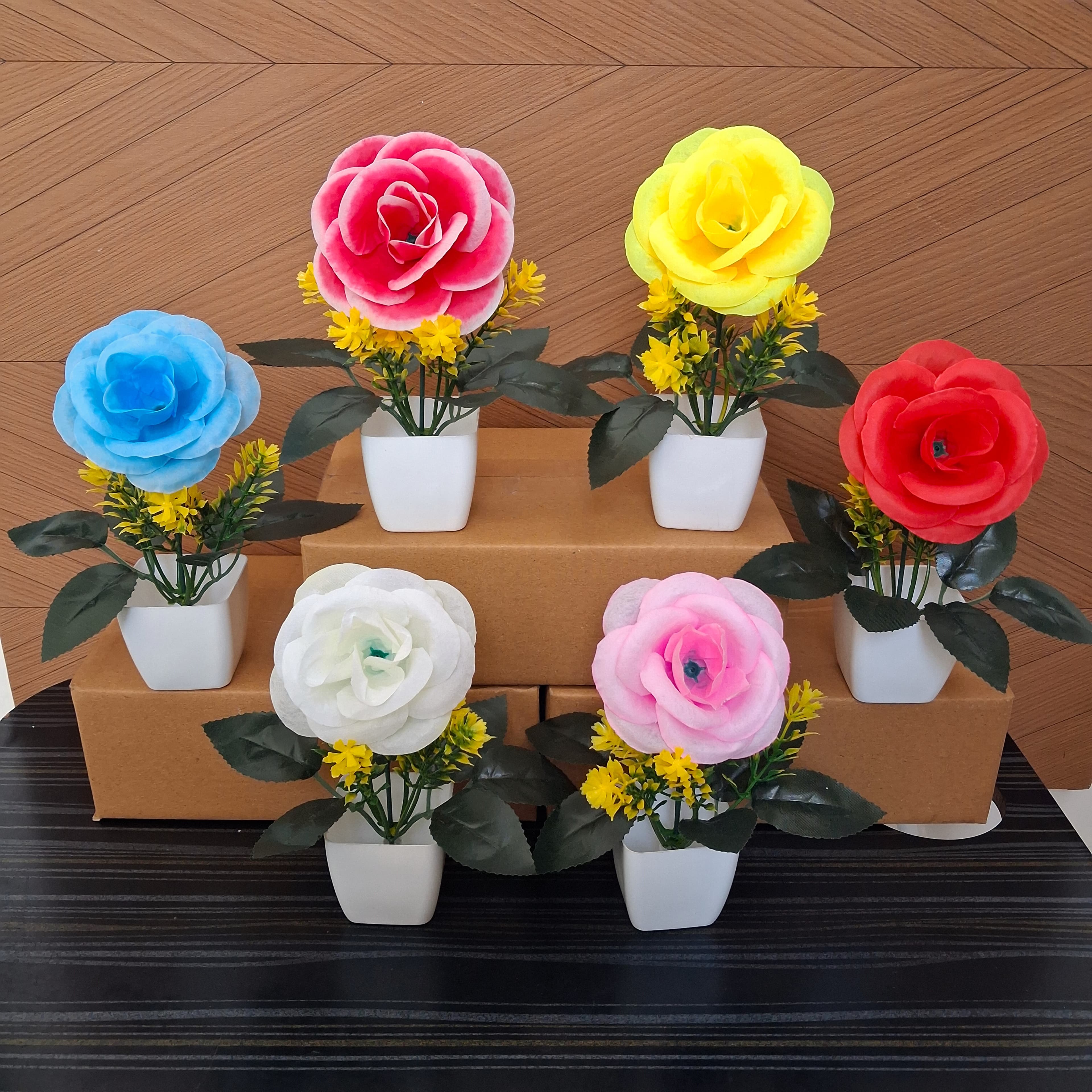 Artificial Rose Flower Cube Set of 6 - Artificial Rose Cube Pot Set of 6 thumbnail 3