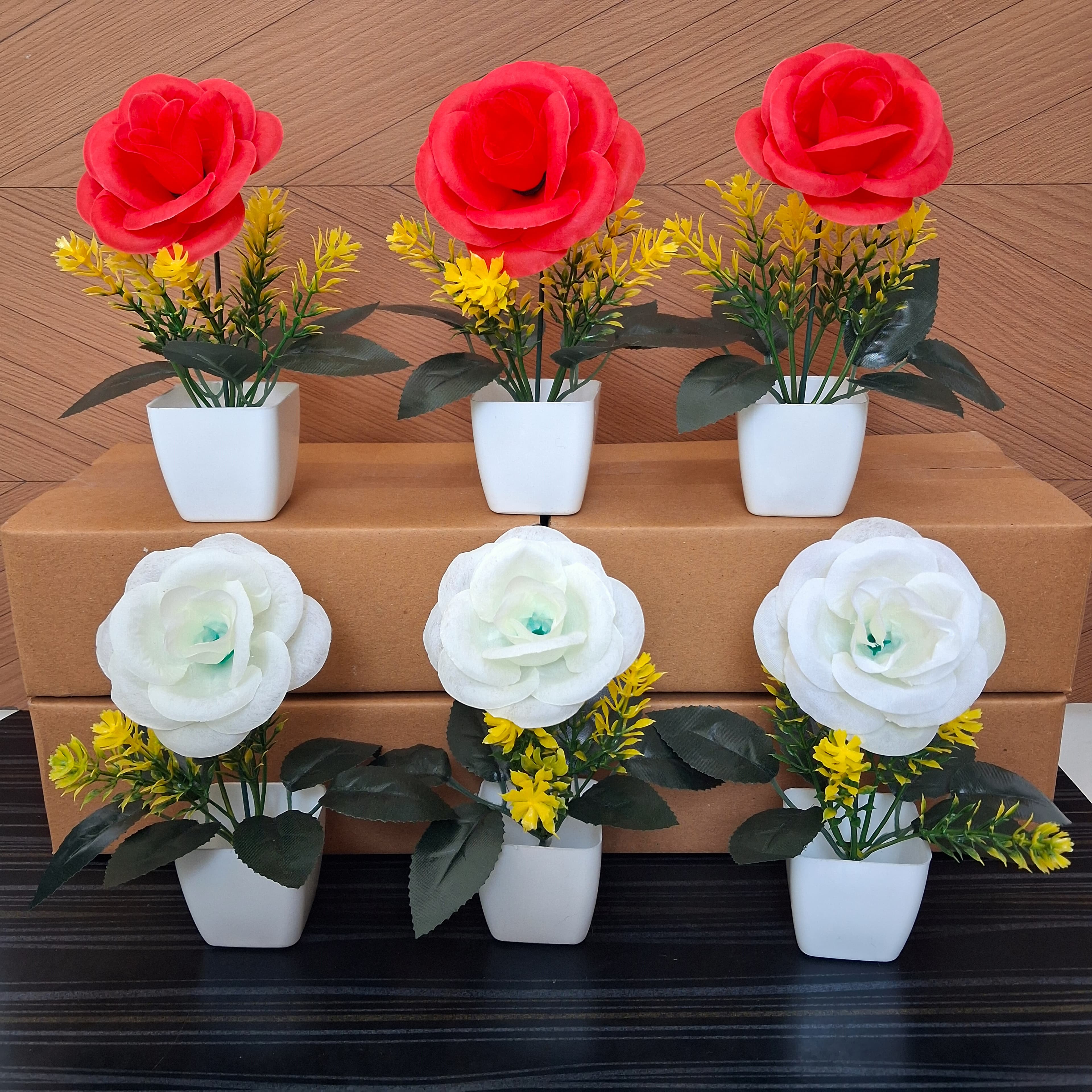 Artificial Rose Flower Cube Set of 6 - Artificial Rose Cube Pot Set of 6