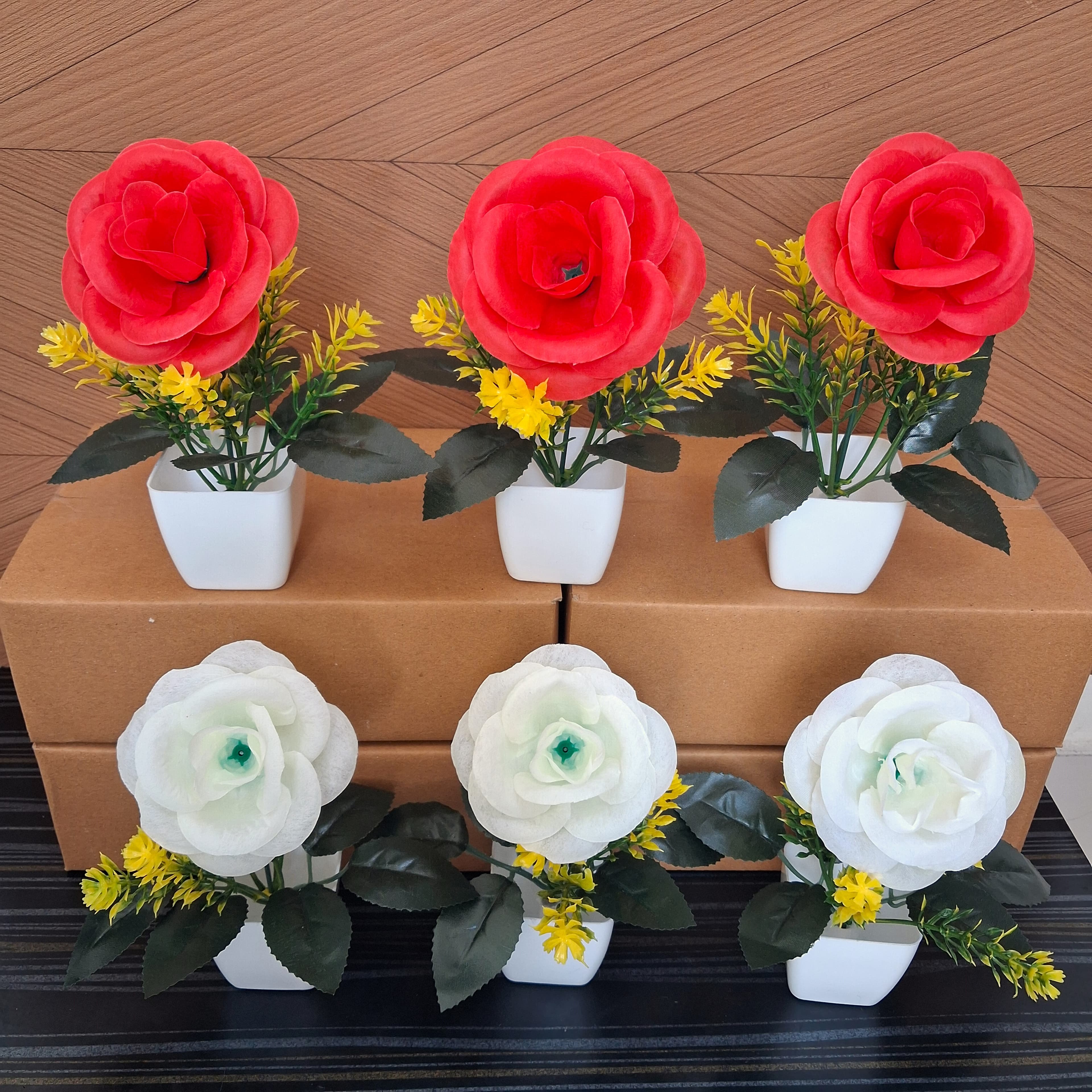 Artificial Rose Flower Cube Set of 6 - Artificial Rose Cube Pot Set of 6 thumbnail 2