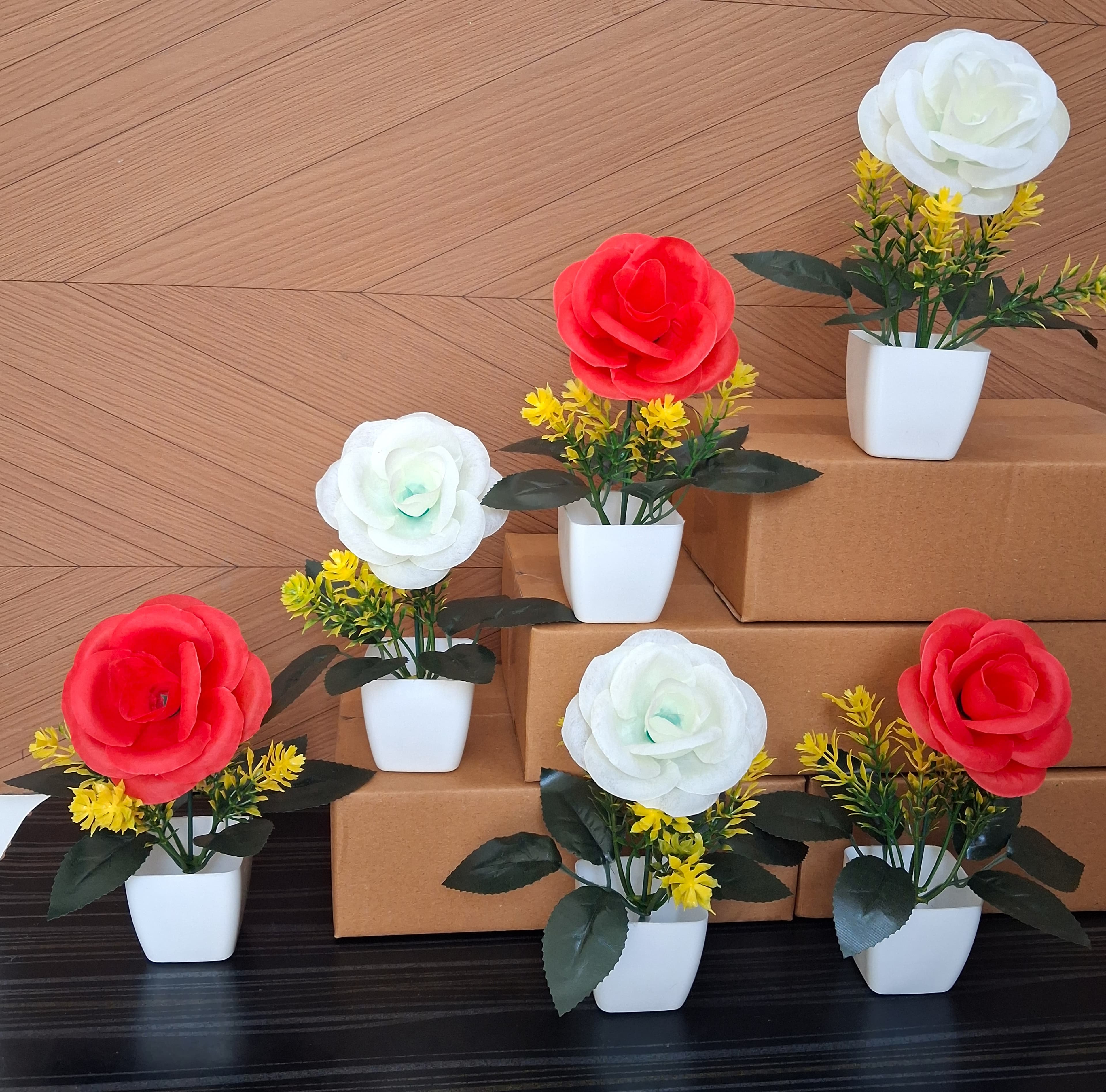 Artificial Rose Flower Cube Set of 6 - Artificial Rose Cube Pot Set of 6 thumbnail 3