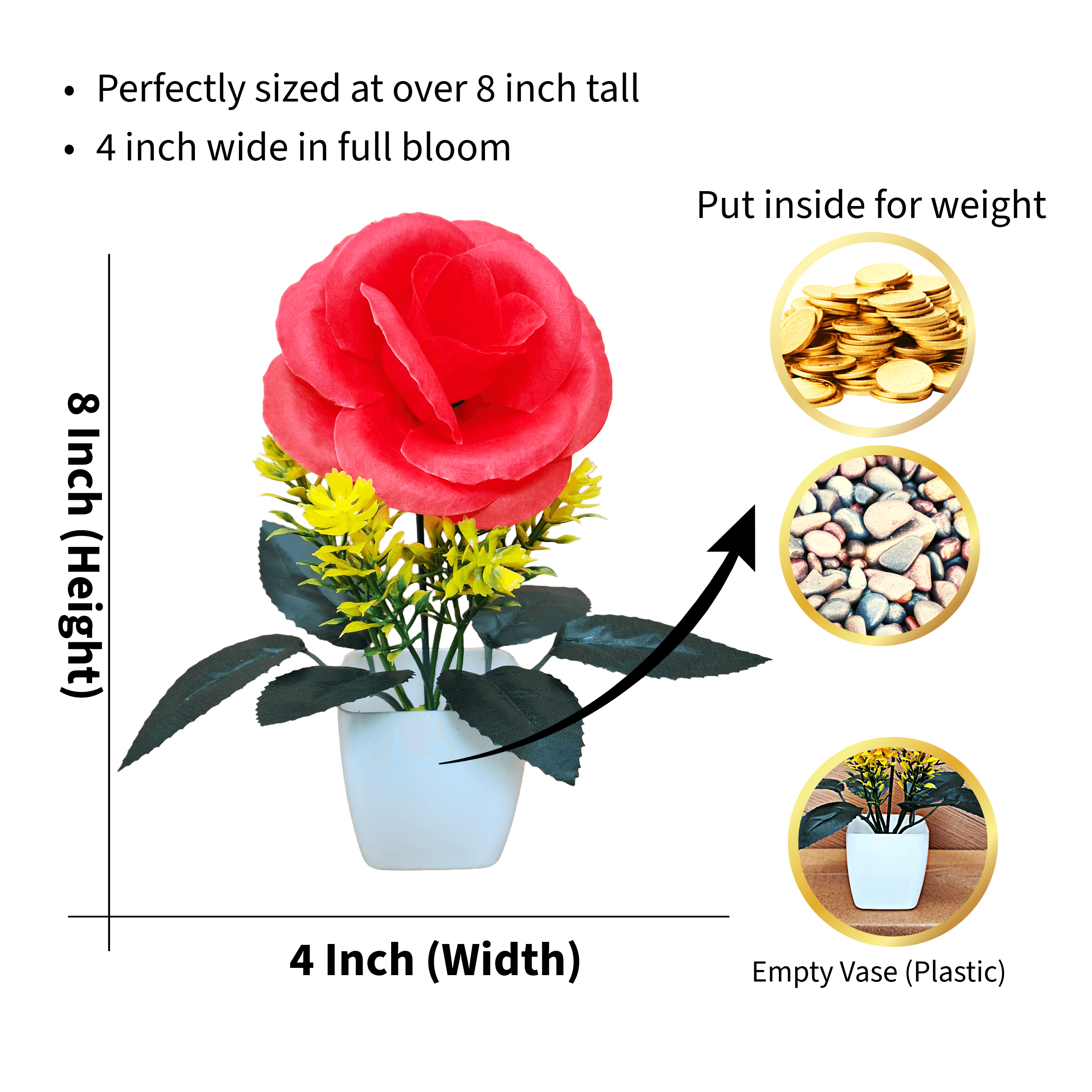 Artificial Rose Flower Cube Set of 6 - Artificial Rose Cube Pot Set of 6 thumbnail 4