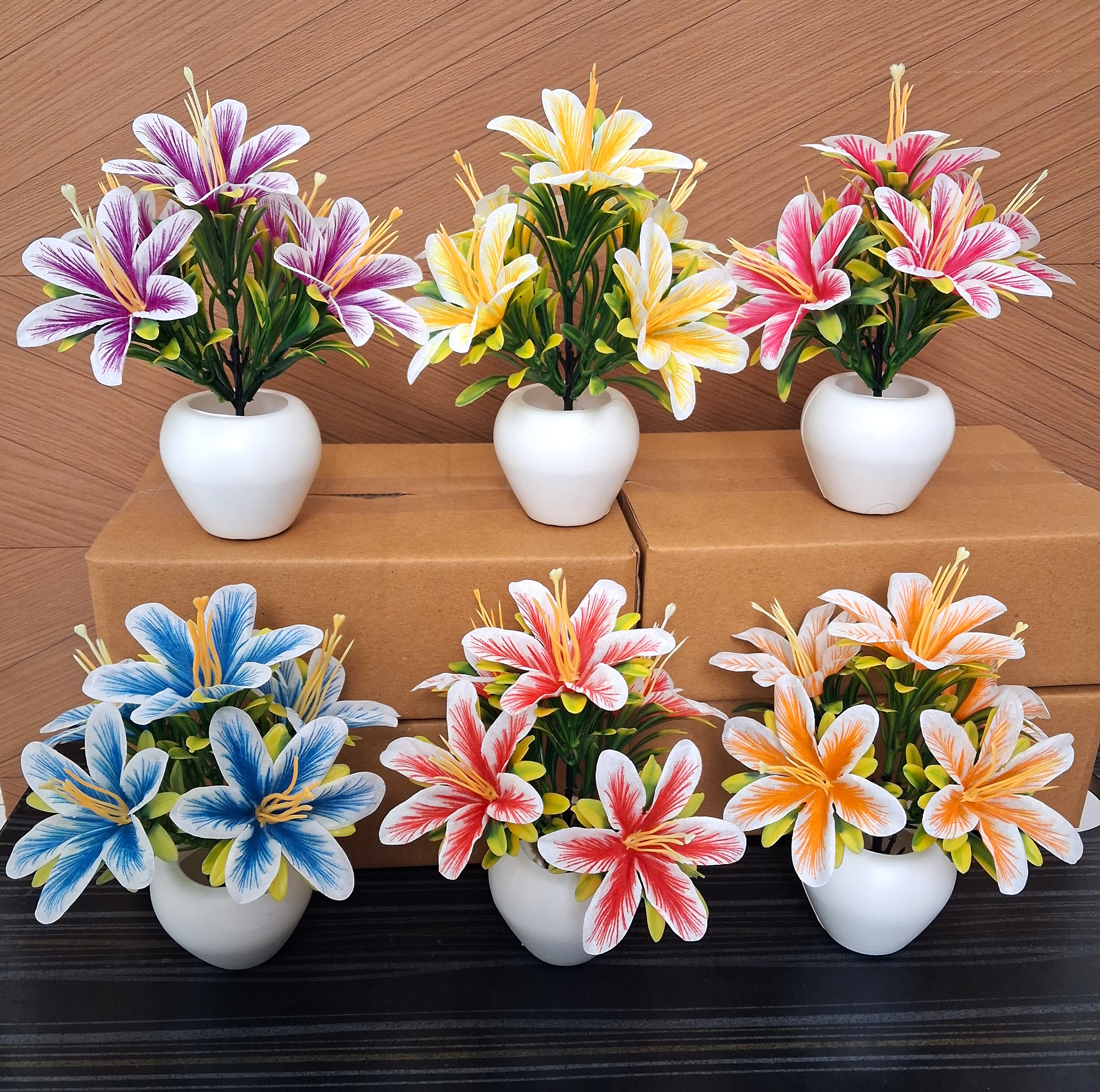 Artificial Lily Flower Pot Set of 6 - Artificial Lily Flower Pot Set of 6