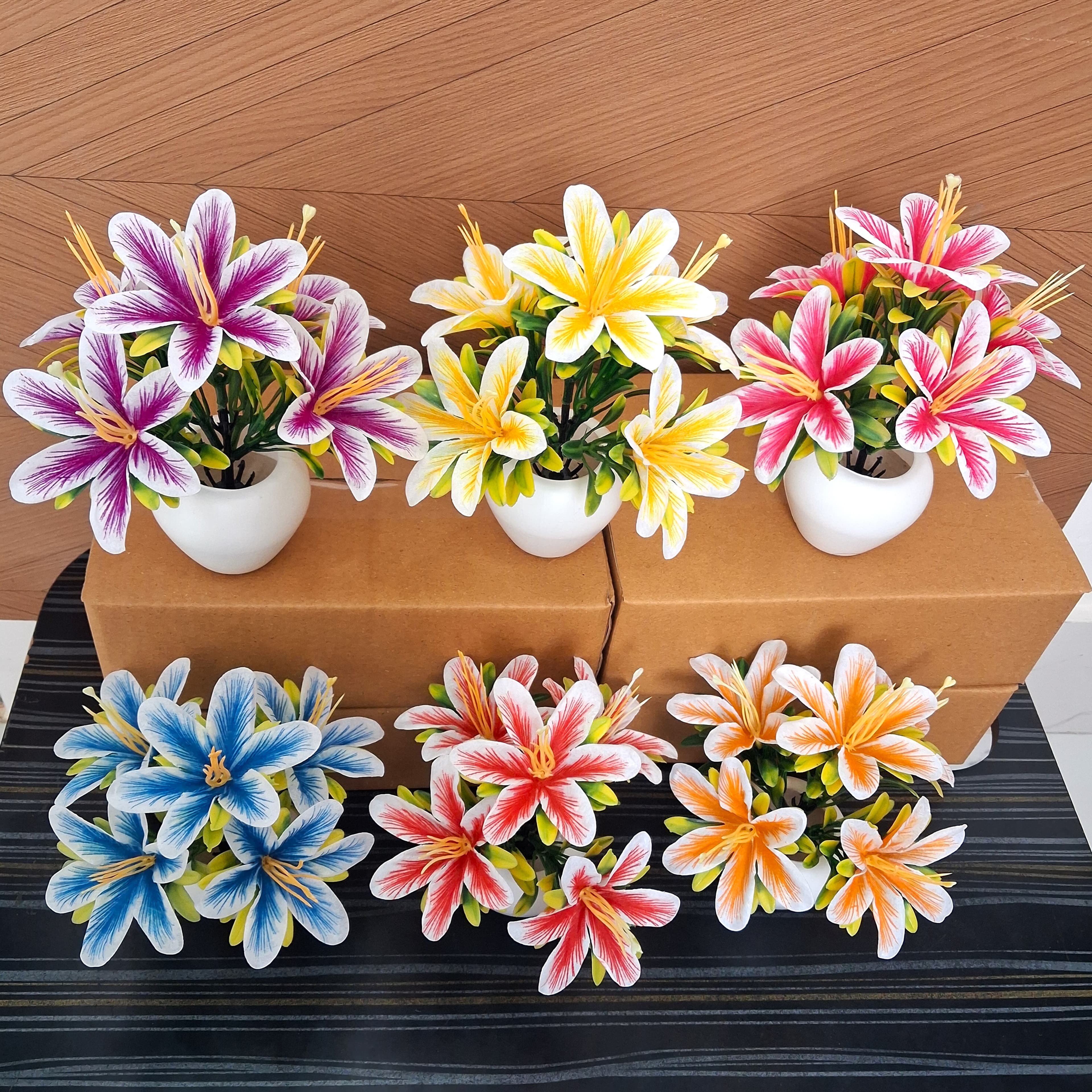 Artificial Lily Flower Pot Set of 6 - Artificial Lily Flower Pot Set of 6 thumbnail 2