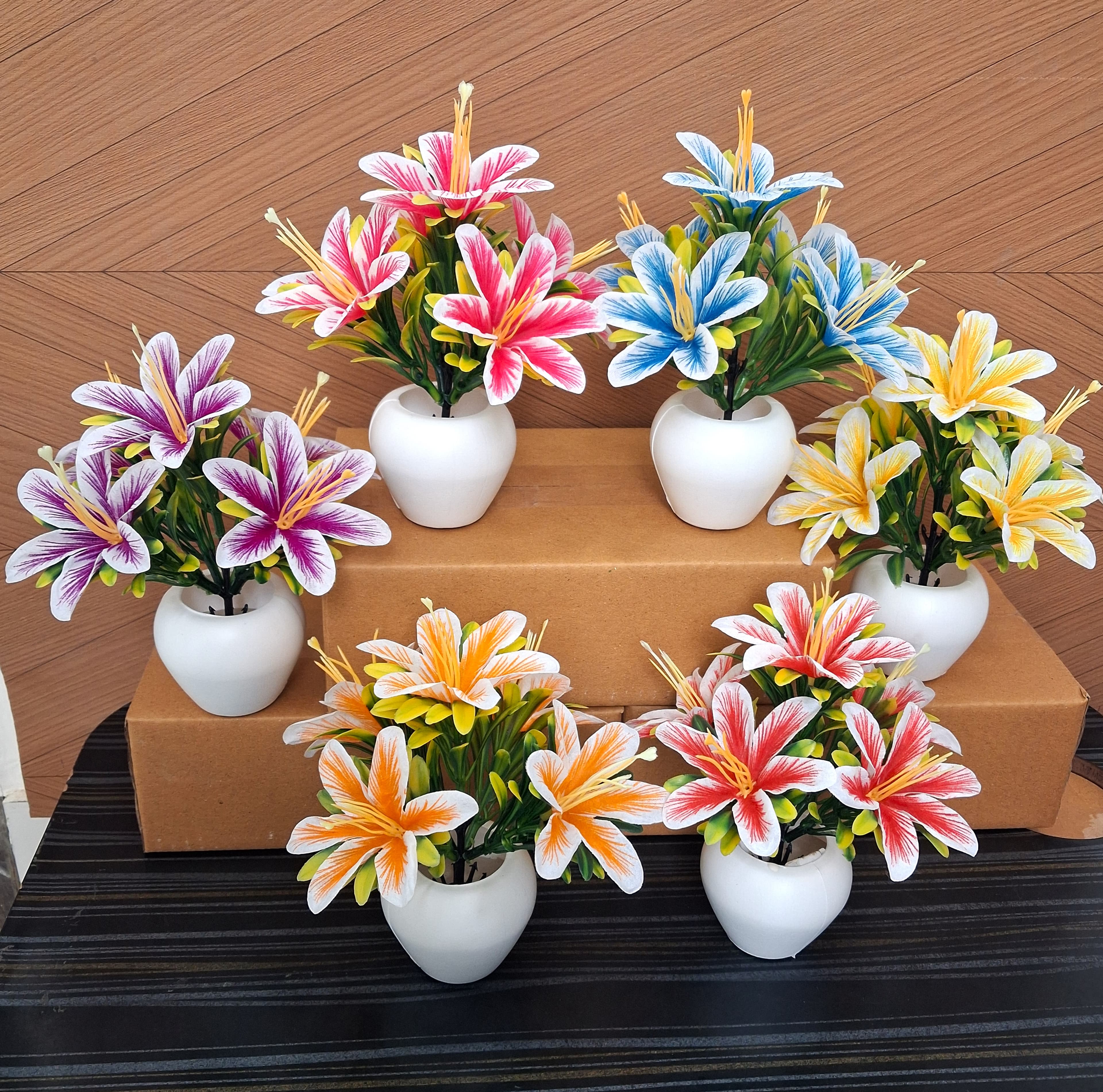 Artificial Lily Flower Pot Set of 6 - Artificial Lily Flower Pot Set of 6 thumbnail 3