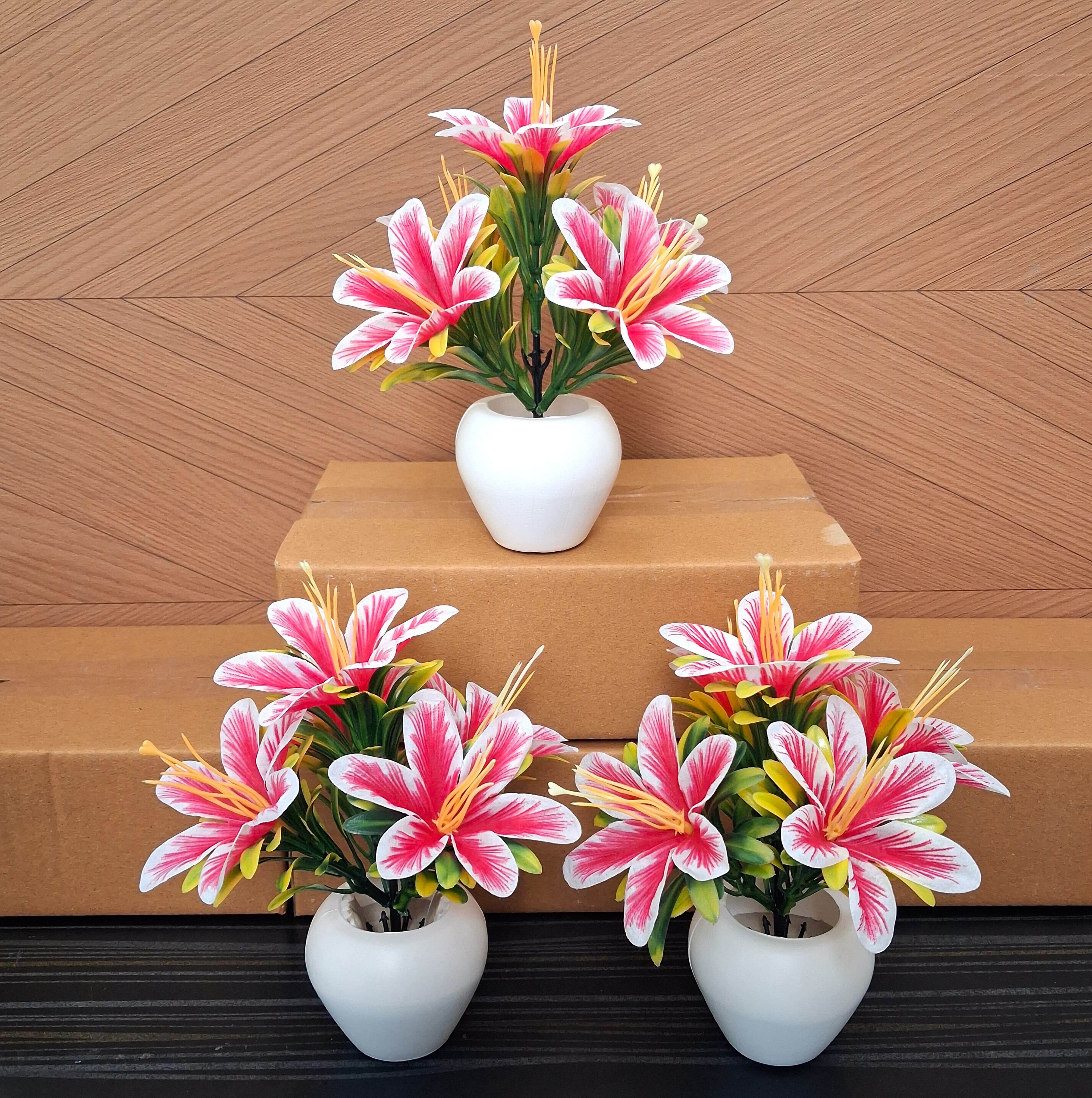 Artificial Lily Flower Pot Set of 6 - Artificial Lily Flower Pot Set of 3