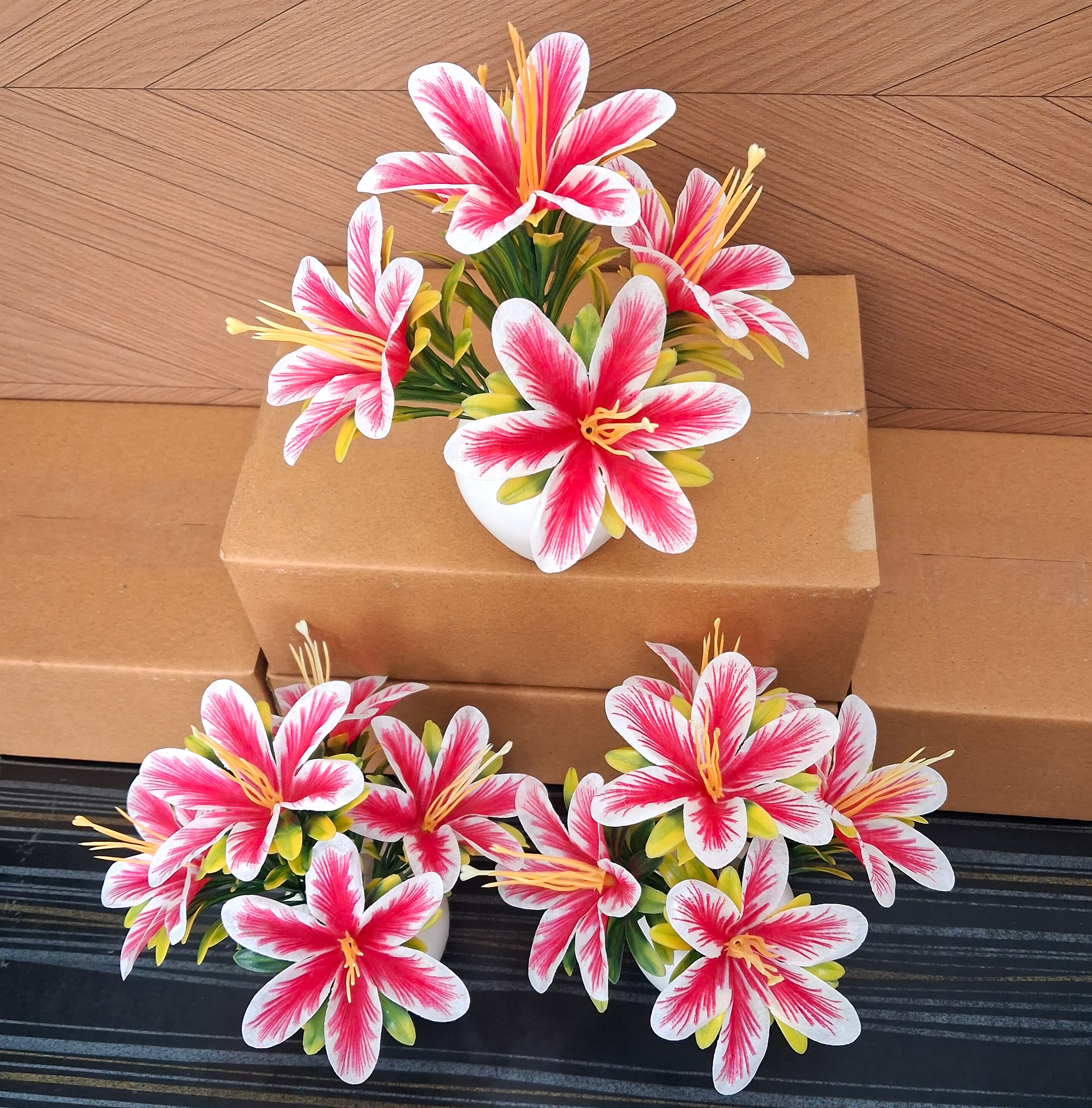 Artificial Lily Flower Pot Set of 6 - Artificial Lily Flower Pot Set of 3 thumbnail 2