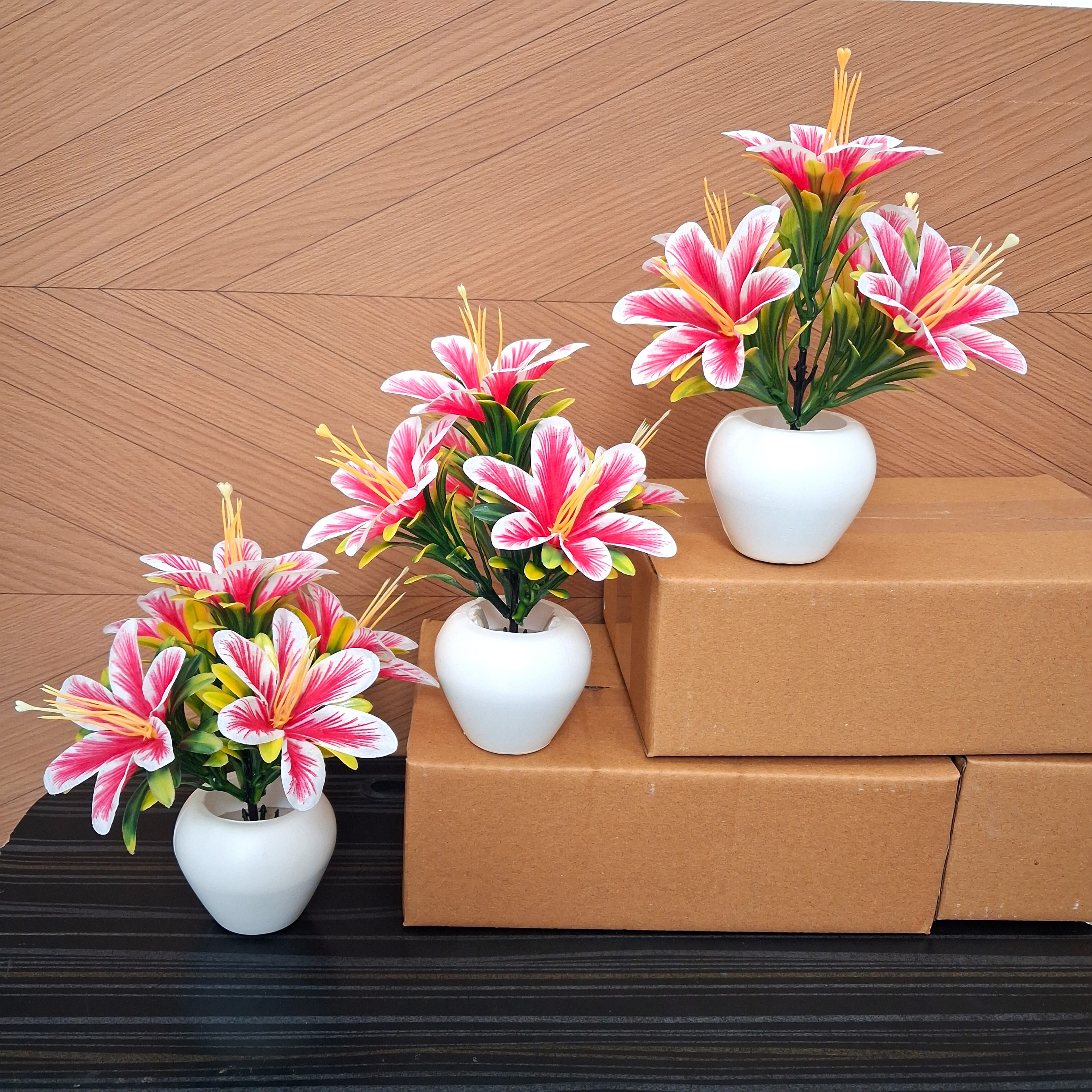 Artificial Lily Flower Pot Set of 6 - Artificial Lily Flower Pot Set of 3 thumbnail 3