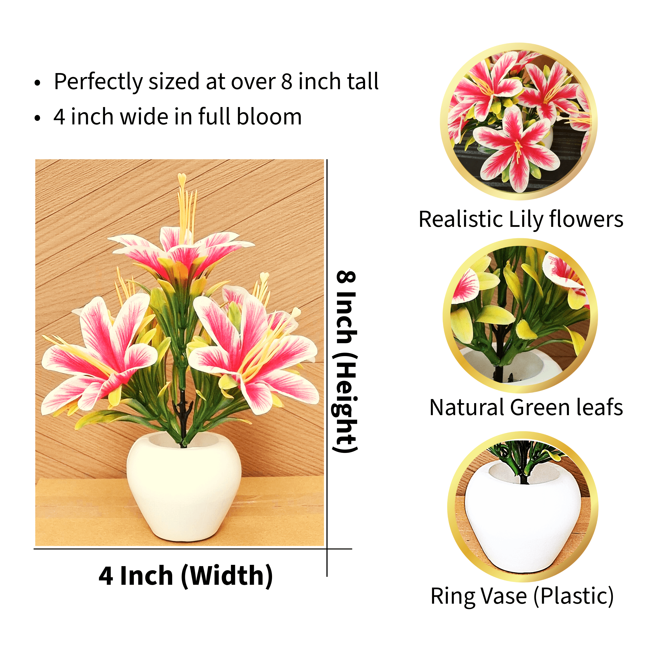 Artificial Lily Flower Pot Set of 6 - Artificial Lily Flower Pot Set of 3 thumbnail 4