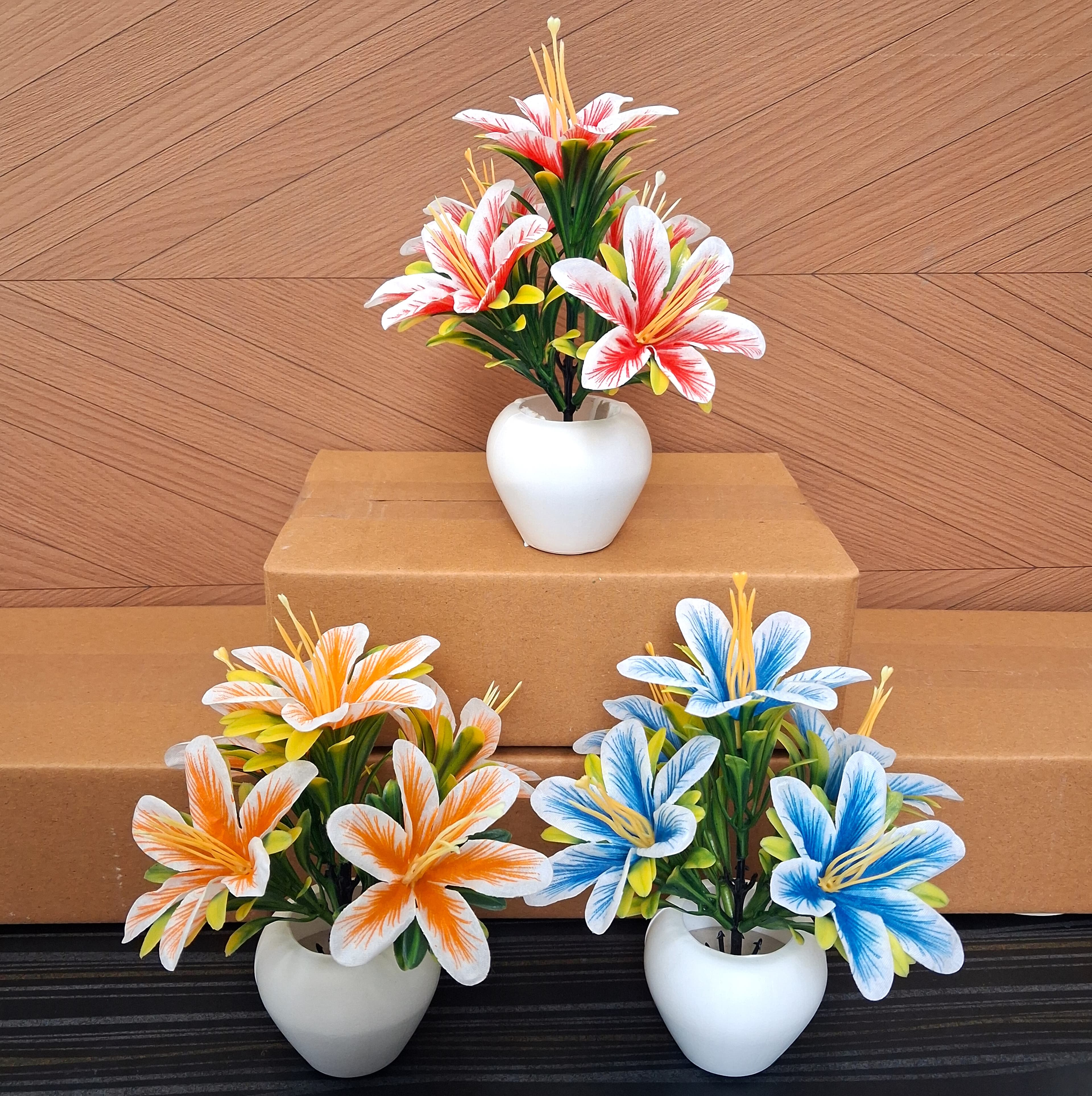 Artificial Lily Flower Pot Set of 6 - Artificial Lily Flower Pot Set of 3