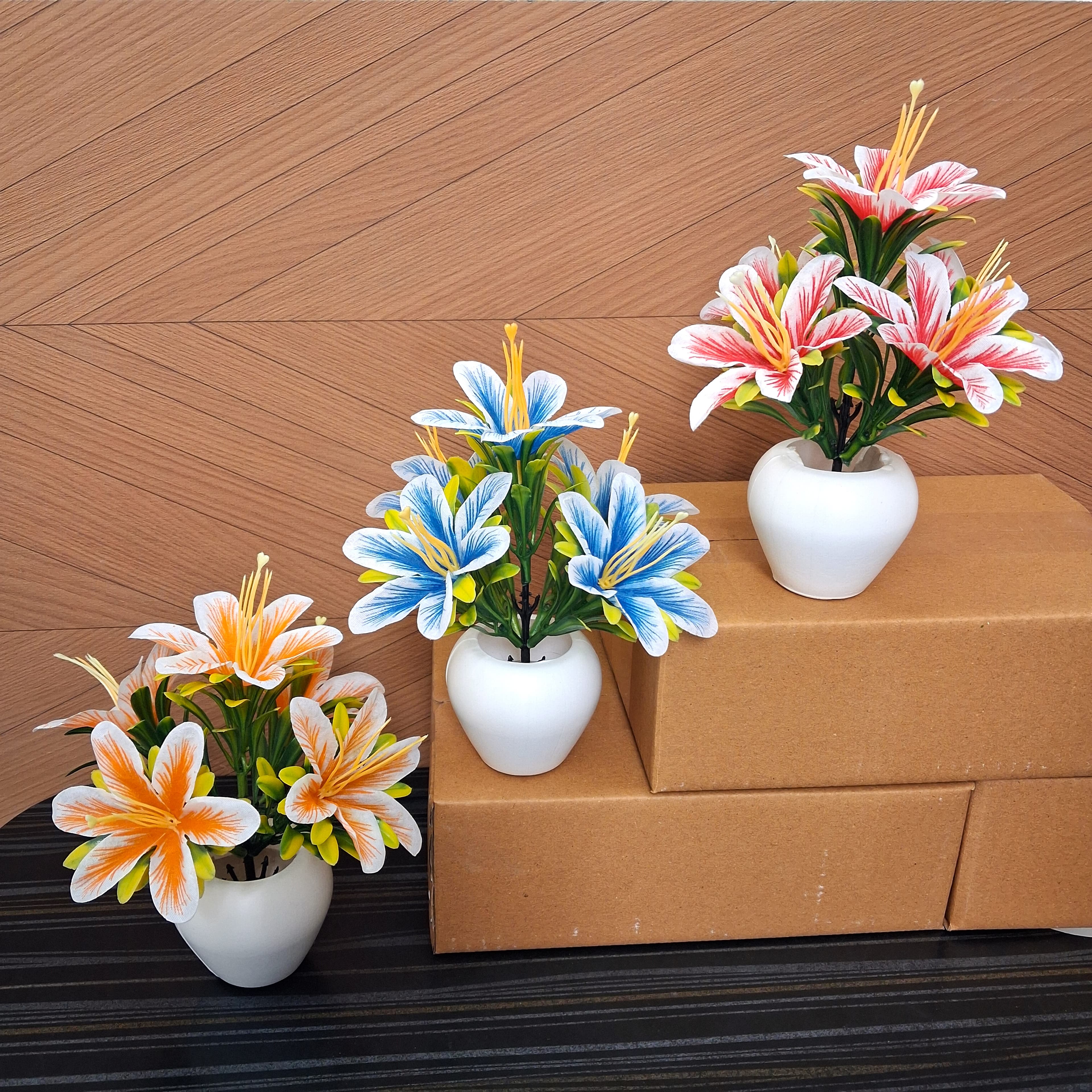 Artificial Lily Flower Pot Set of 6 - Artificial Lily Flower Pot Set of 3 thumbnail 3