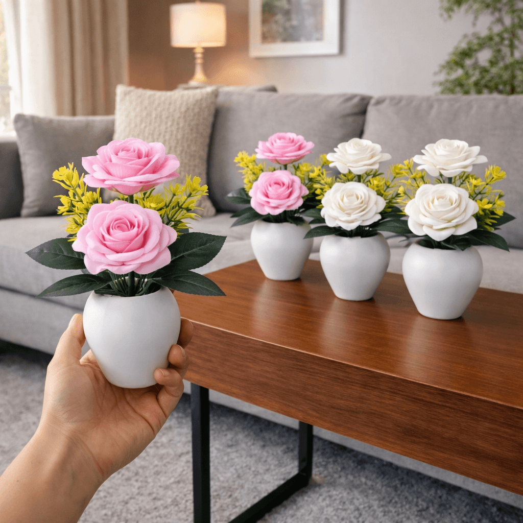 Artificial M-Rose Flower Pots Set of 4 - Artificial M-Rose Flower Pots Set of 4 thumbnail 3