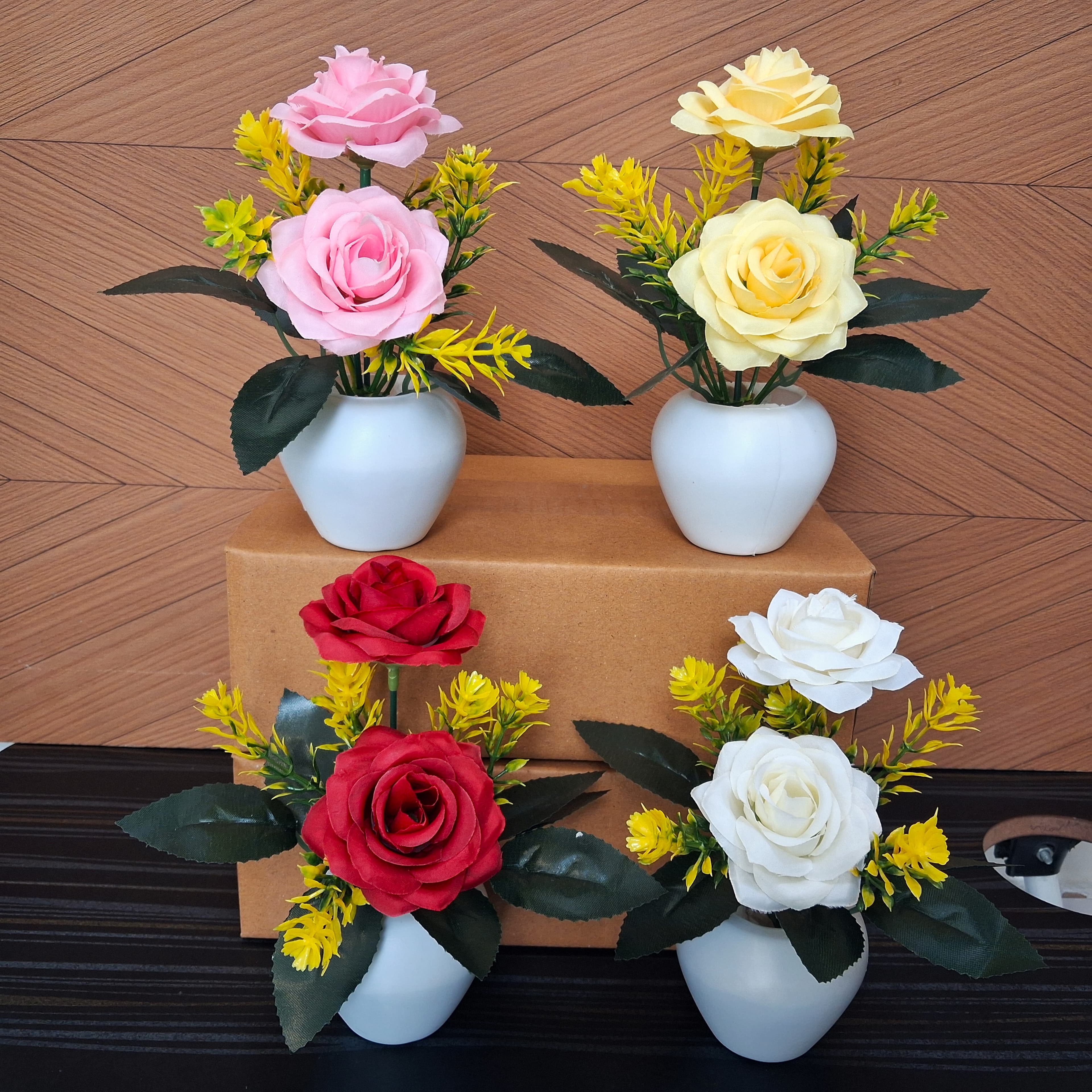 Artificial M-Rose Flower Pots Set of 4 - Artificial M-Rose Flower Pots Set of 4