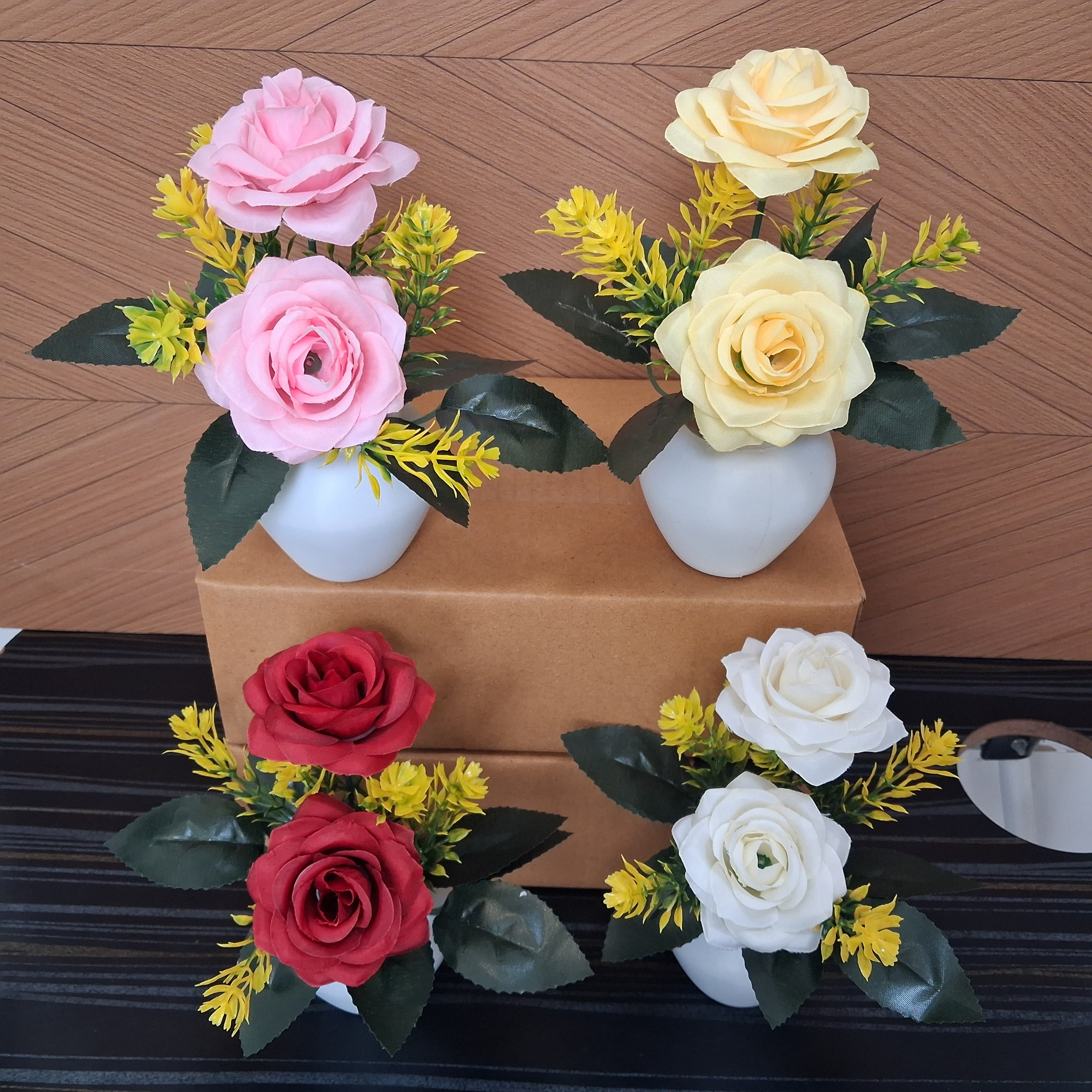 Artificial M-Rose Flower Pots Set of 4 - Artificial M-Rose Flower Pots Set of 4 thumbnail 2