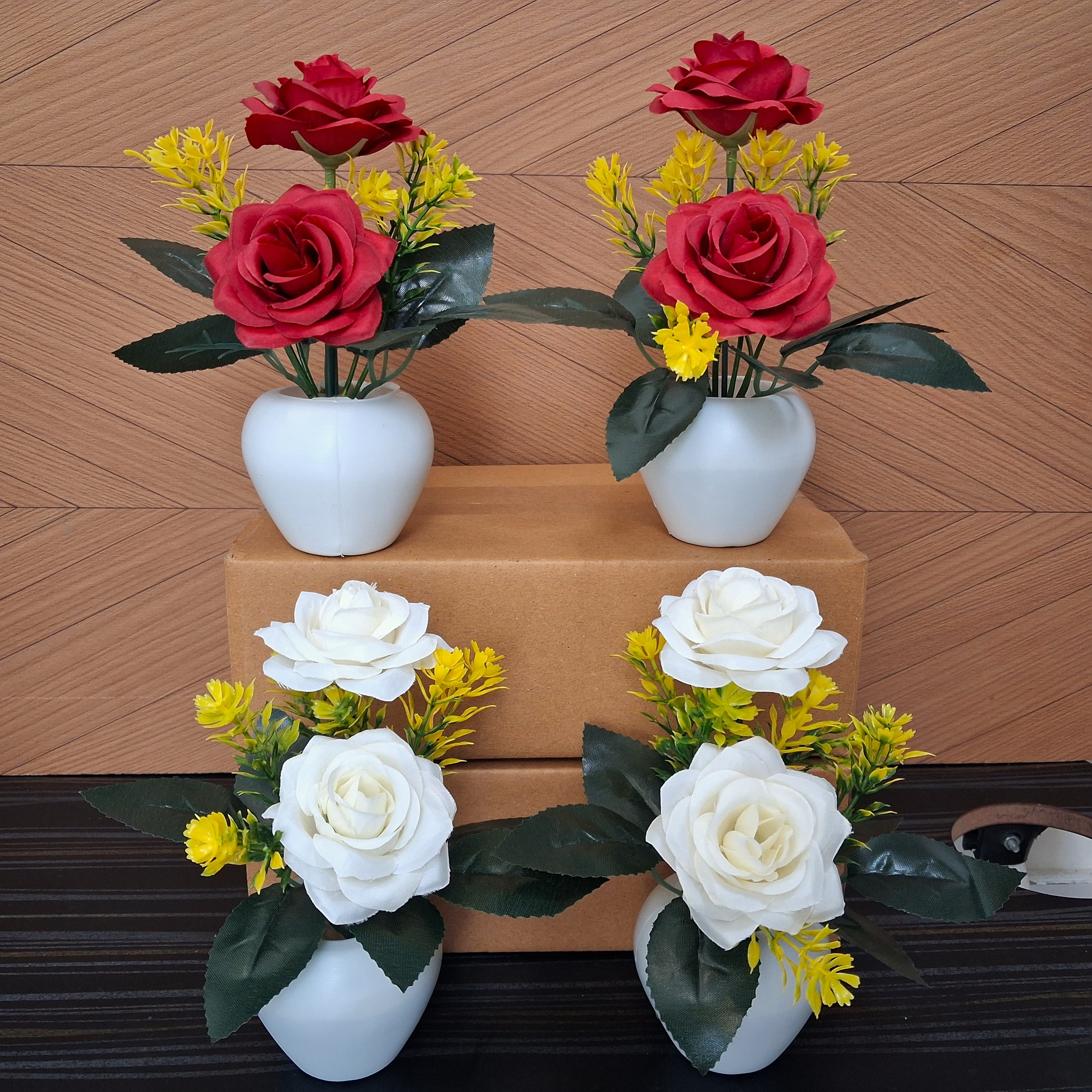 Artificial M-Rose Flower Pots Set of 4 - Artificial M-Rose Flower Pots Set of 4