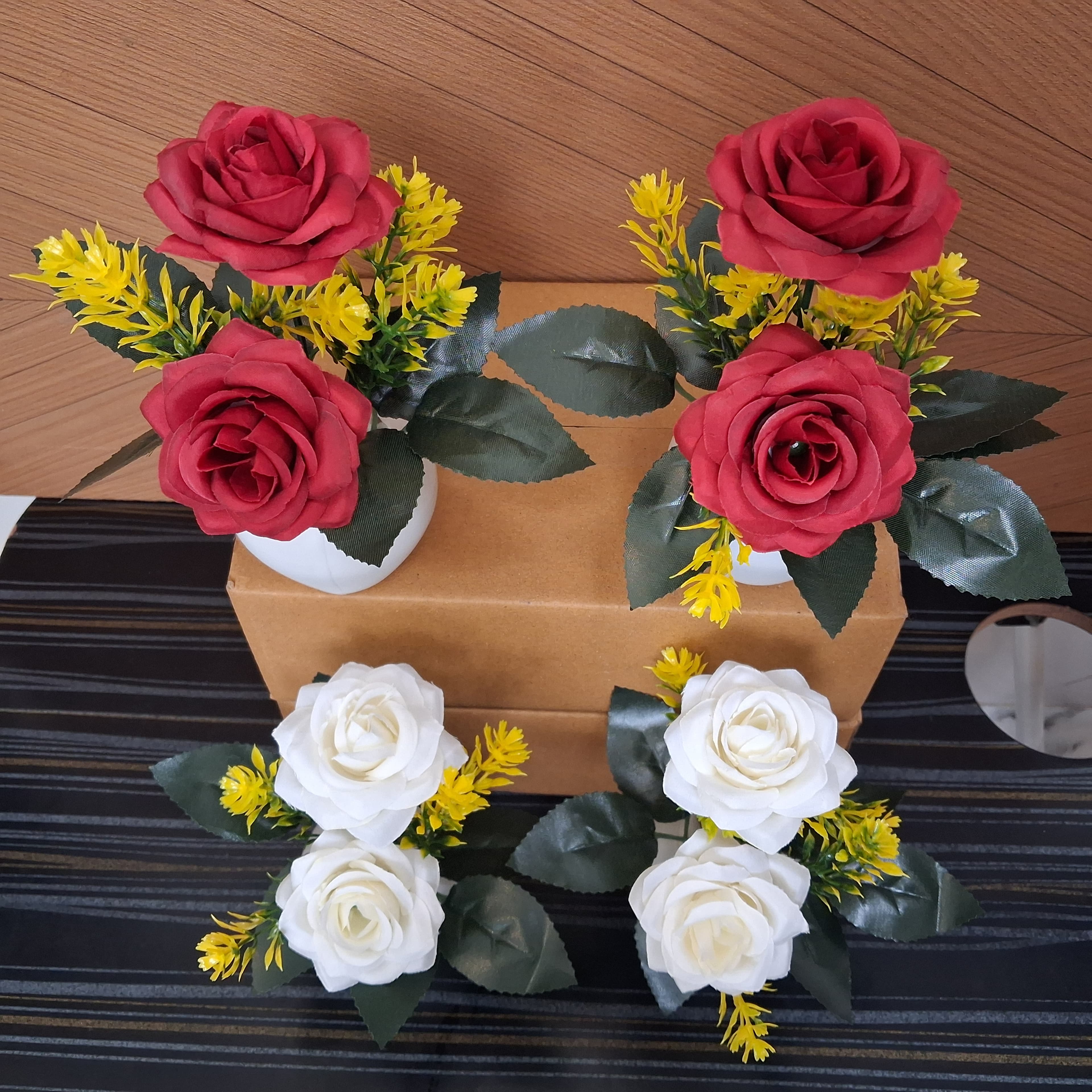 Artificial M-Rose Flower Pots Set of 4 - Artificial M-Rose Flower Pots Set of 4 thumbnail 2