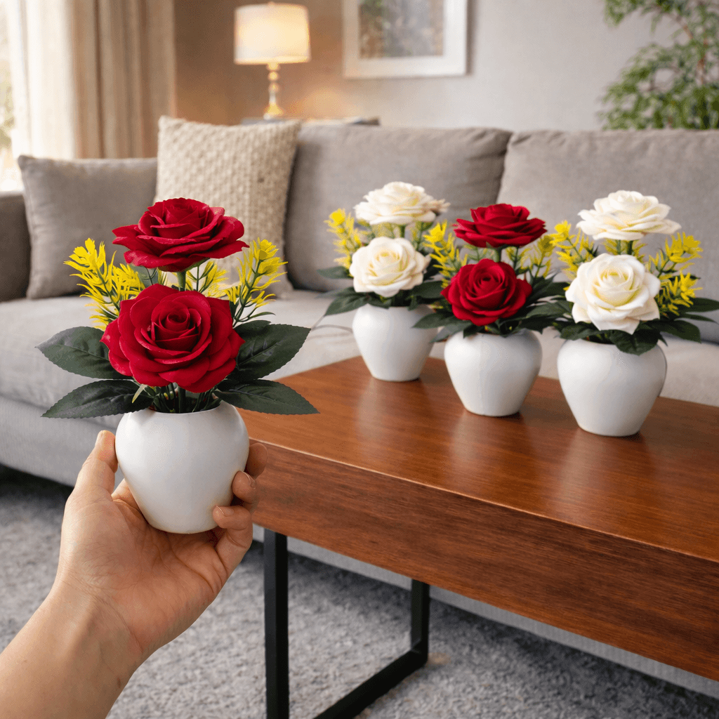 Artificial M-Rose Flower Pots Set of 4 - Artificial M-Rose Flower Pots Set of 4 thumbnail 3