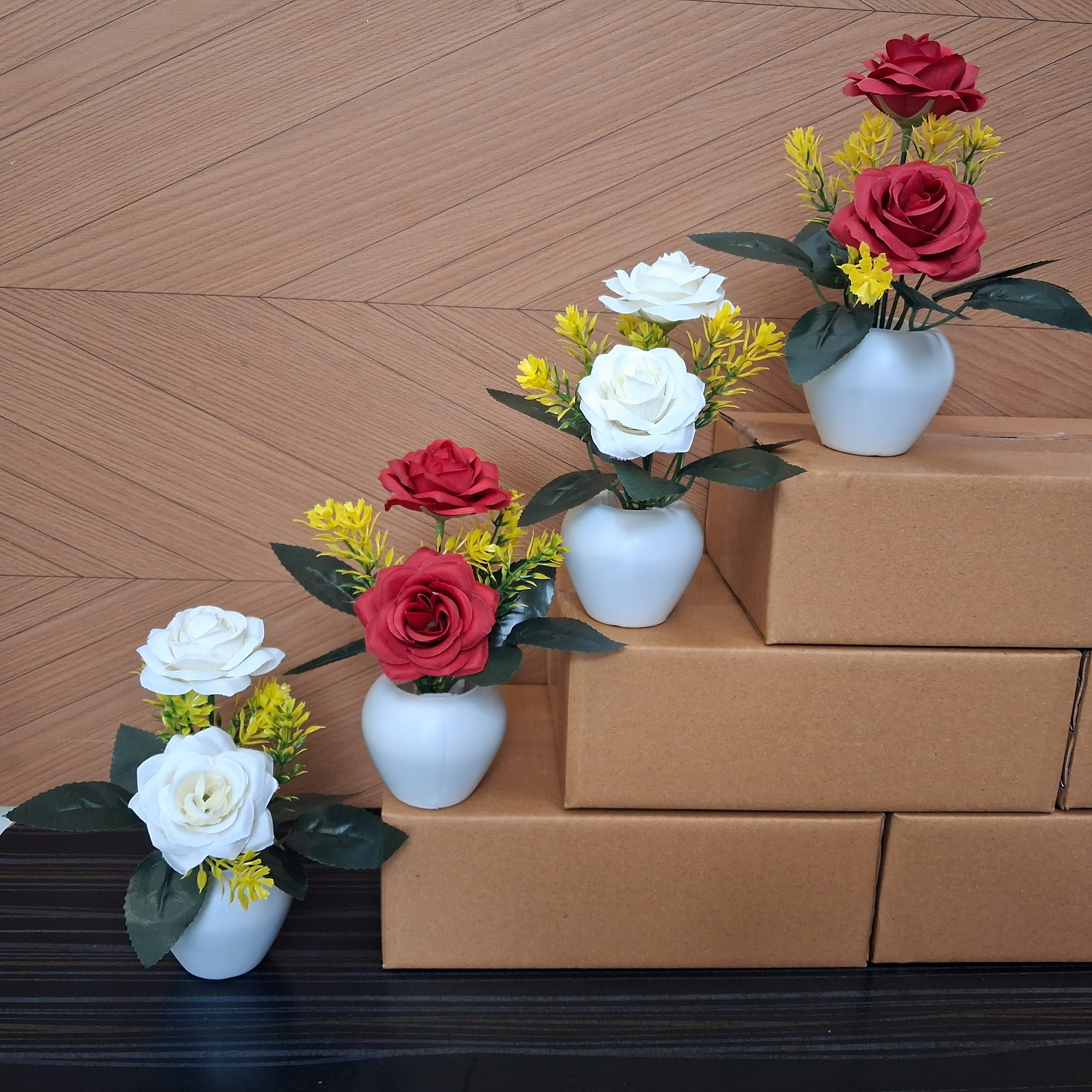 Artificial M-Rose Flower Pots Set of 4 - Artificial M-Rose Flower Pots Set of 4 thumbnail 4