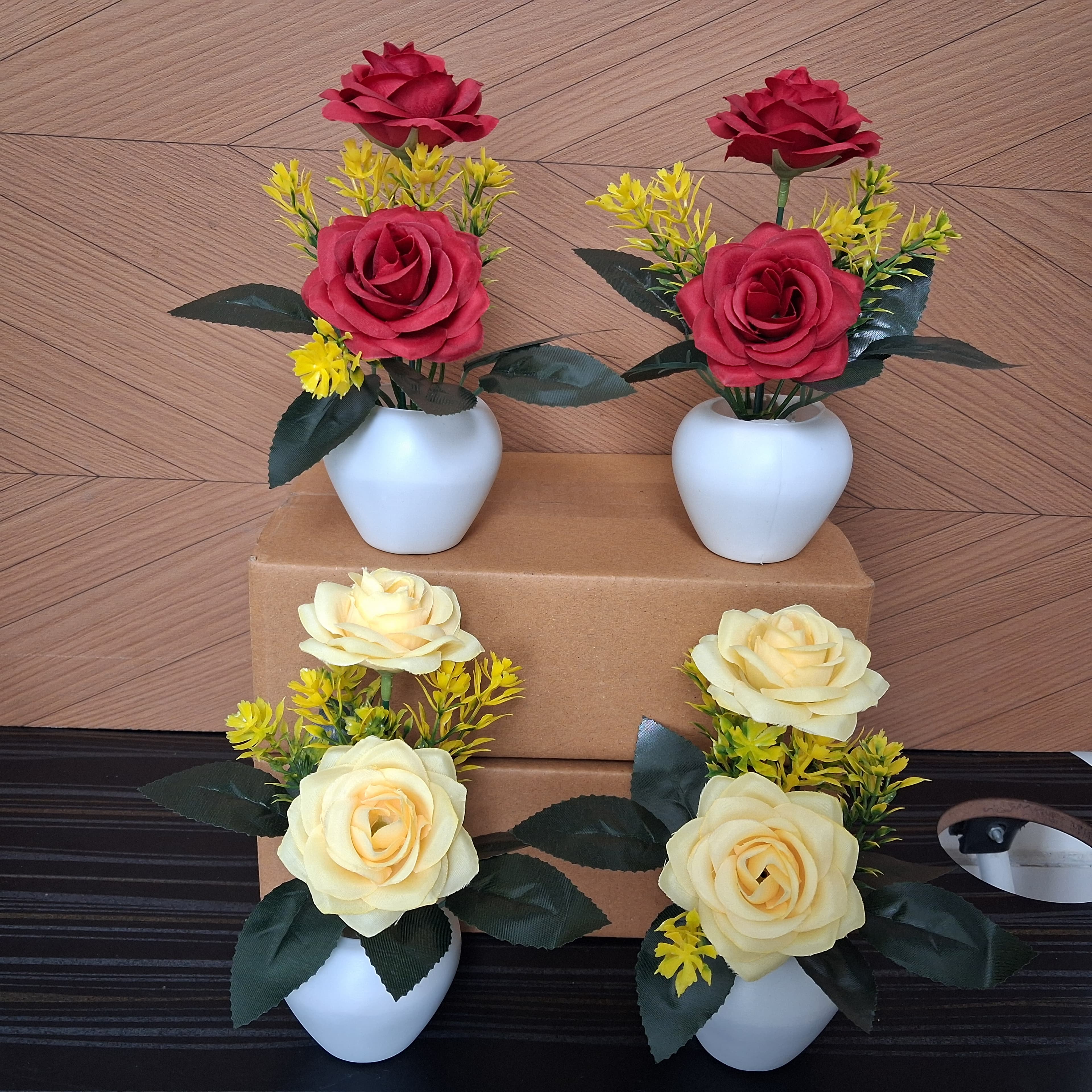 Artificial M-Rose Flower Pots Set of 4 - Artificial M-Rose Flower Pots Set of 4