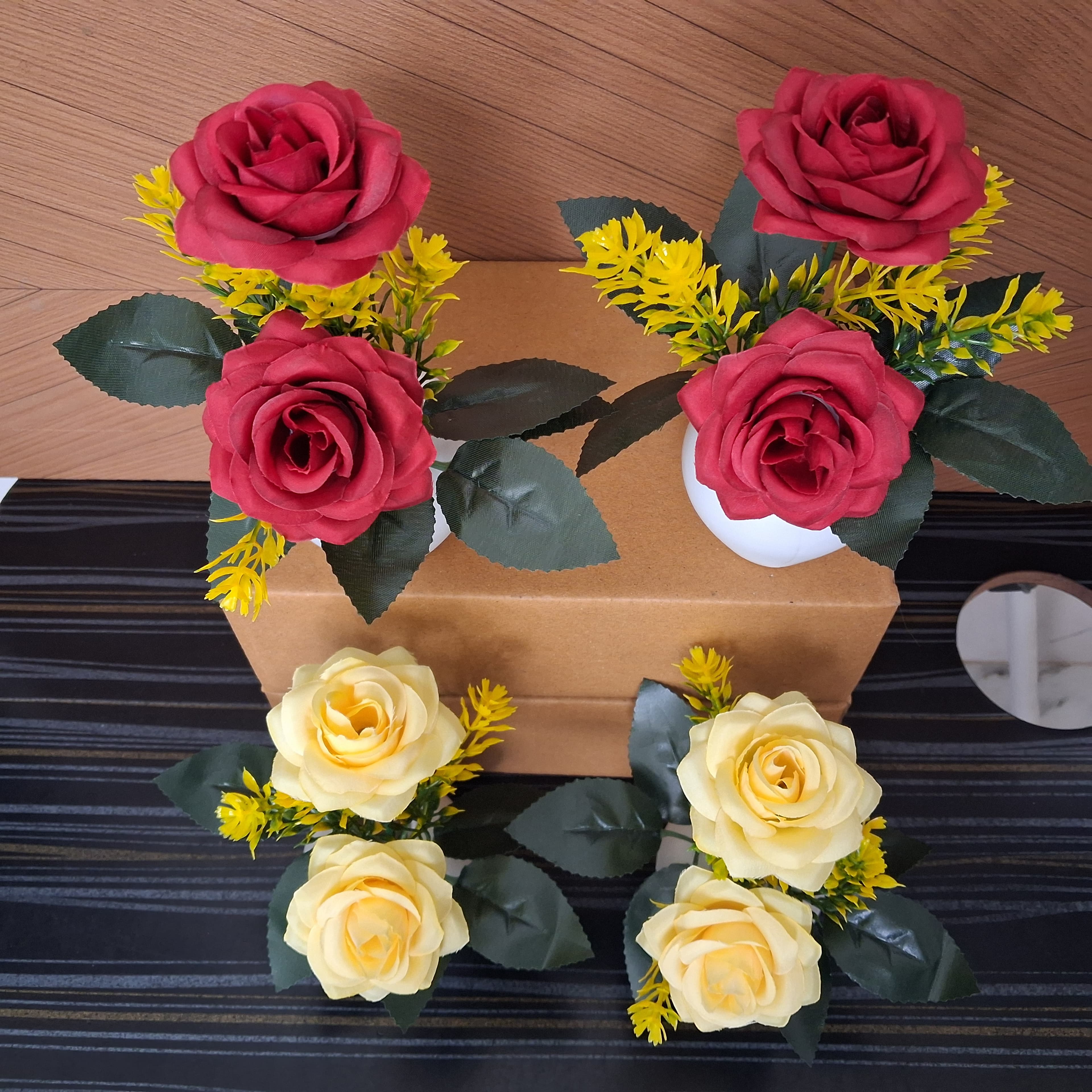 Artificial M-Rose Flower Pots Set of 4 - Artificial M-Rose Flower Pots Set of 4 thumbnail 2