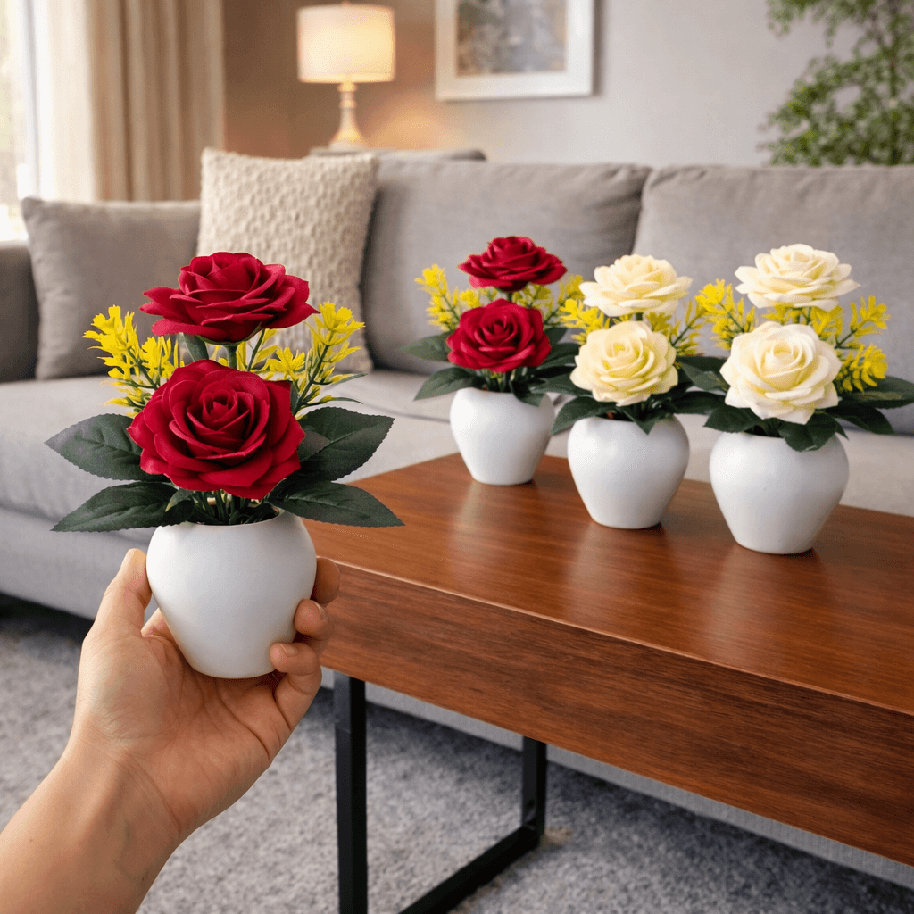 Artificial M-Rose Flower Pots Set of 4 - Artificial M-Rose Flower Pots Set of 4 thumbnail 3