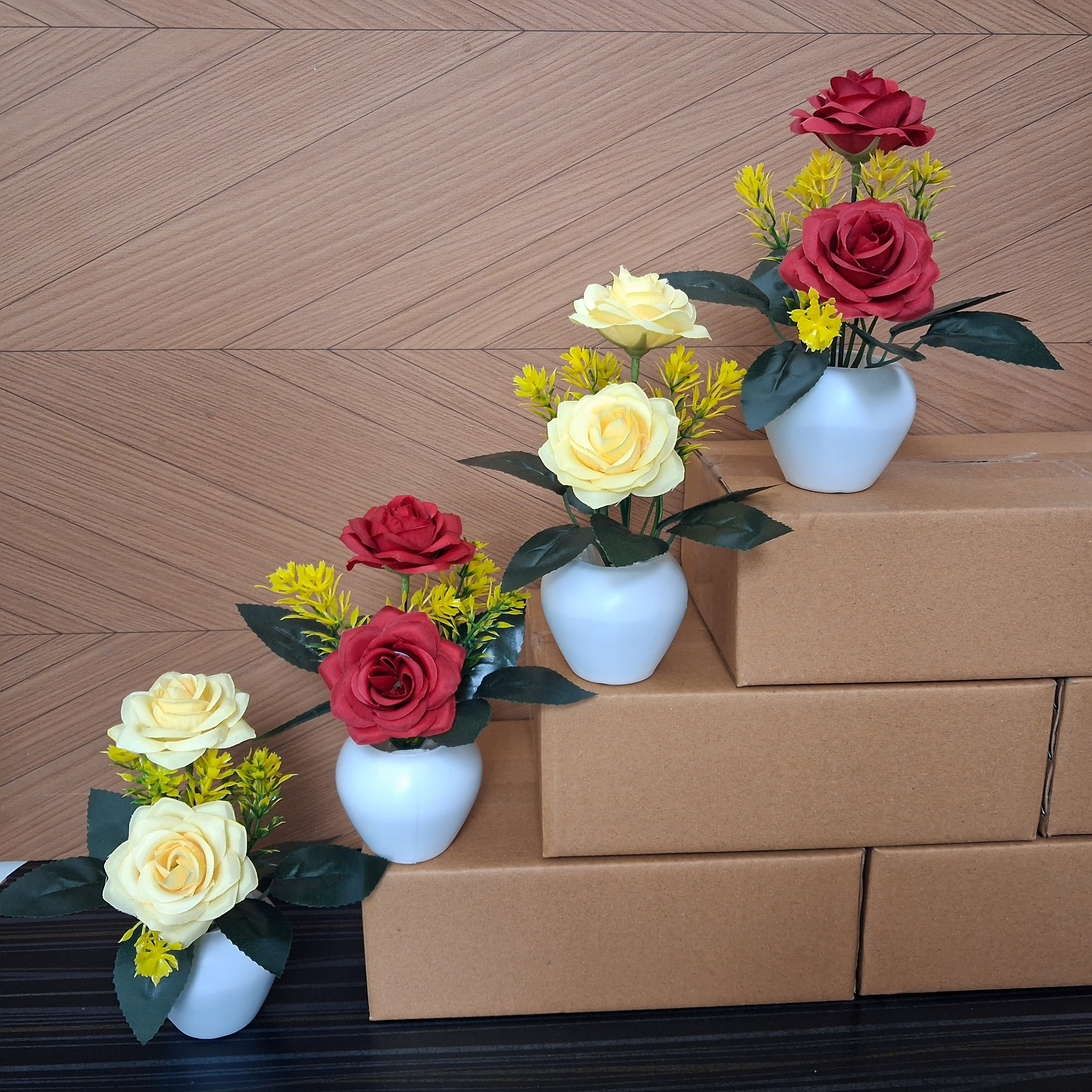 Artificial M-Rose Flower Pots Set of 4 - Artificial M-Rose Flower Pots Set of 4 thumbnail 4